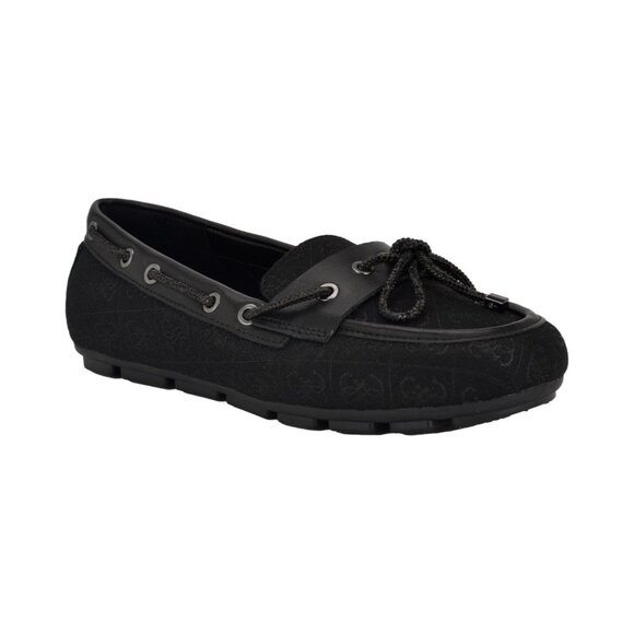 Guess Women's Lavonta Rhinestone Lace Tailored Boat Shoes - Black Logo - Picture 1 of 4